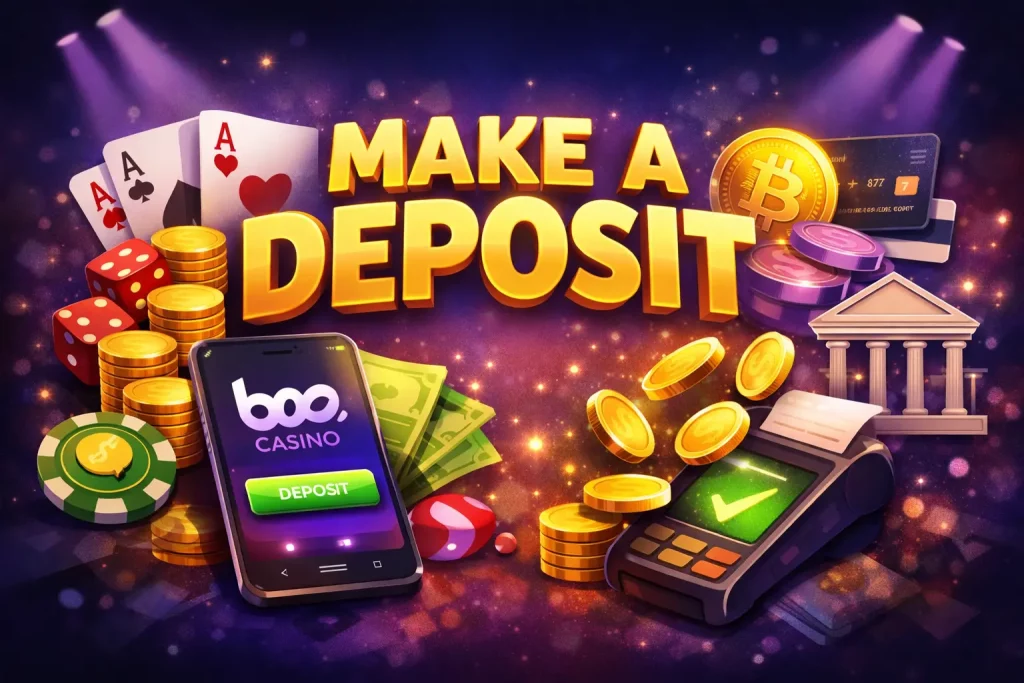 Make a deposit at Boo Casino using mobile payment with coins, cards, cryptocurrency and secure casino banking options